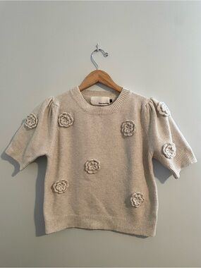 Pink Martini Cream Ribbed-Neck Knit Sweater